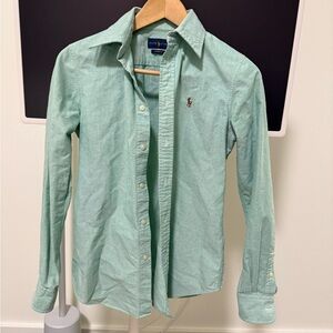RALPH LAUREN POLO TEAL GREEN CUSTOM FIT XS SHIRT WOMEN